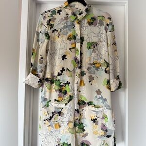 Printed Silk  Floral Print Button-Up Shirt